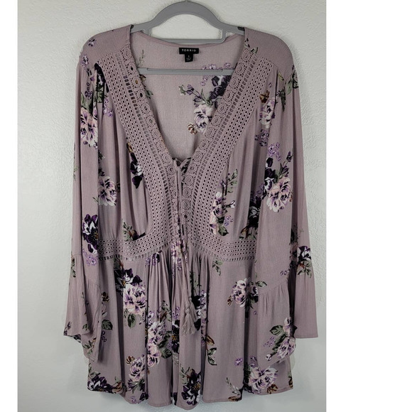torrid Tops - Torrid Long Sleeve Floral Tie Front Blouse 1